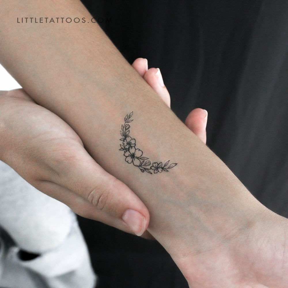 Crescent Moon with Flowers Tattoo Ideas