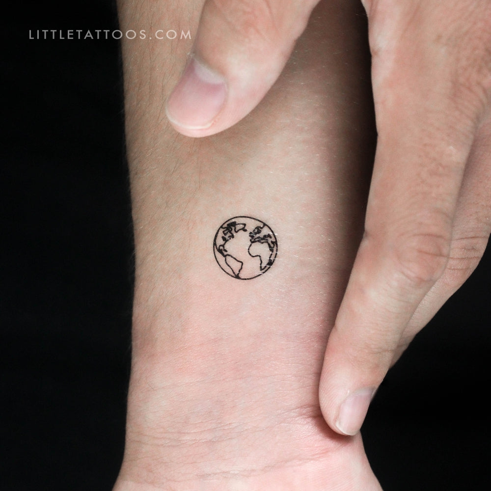 Tatuaje temporal de un pequeño planeta Tierra (océano Atlántico) (juego de 3)