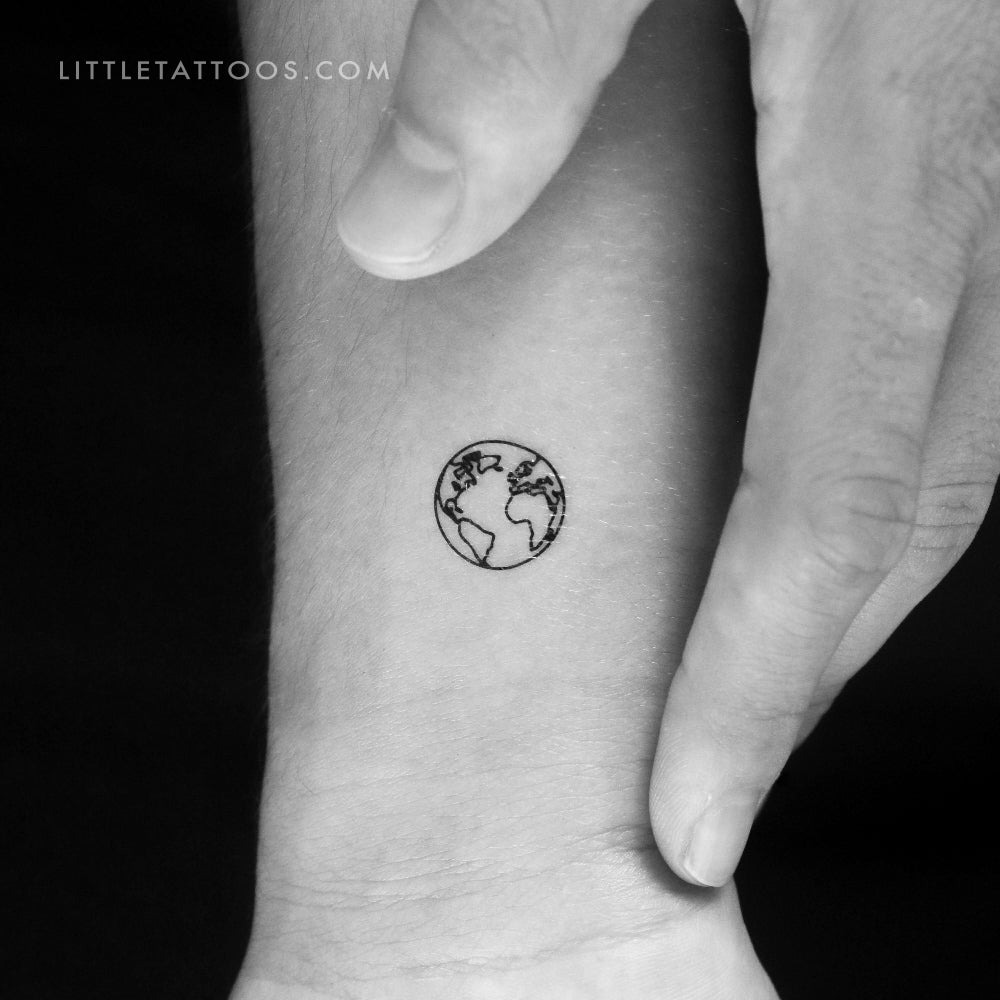 Tatuaje temporal de un pequeño planeta Tierra (océano Atlántico) (juego de 3)