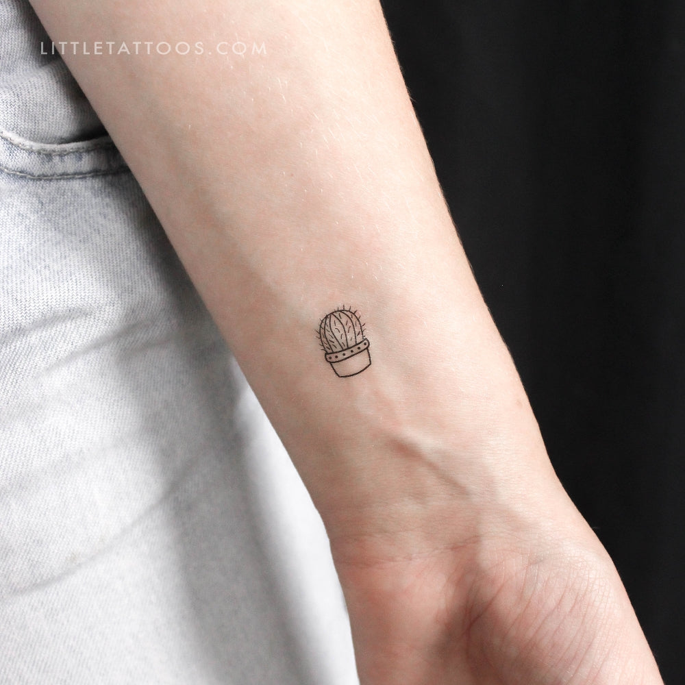 Tatuaje temporal de cactus barril - Juego de 3