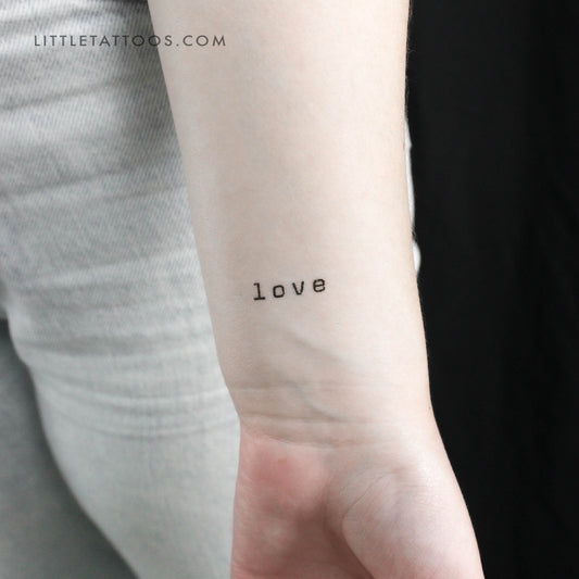 Tatuaje temporal de letra de máquina de escribir "Love" (juego de 3)