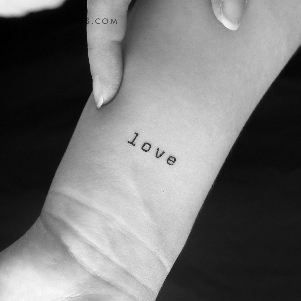 Typewriter Font 'Love' Temporary Tattoo - Set of 3