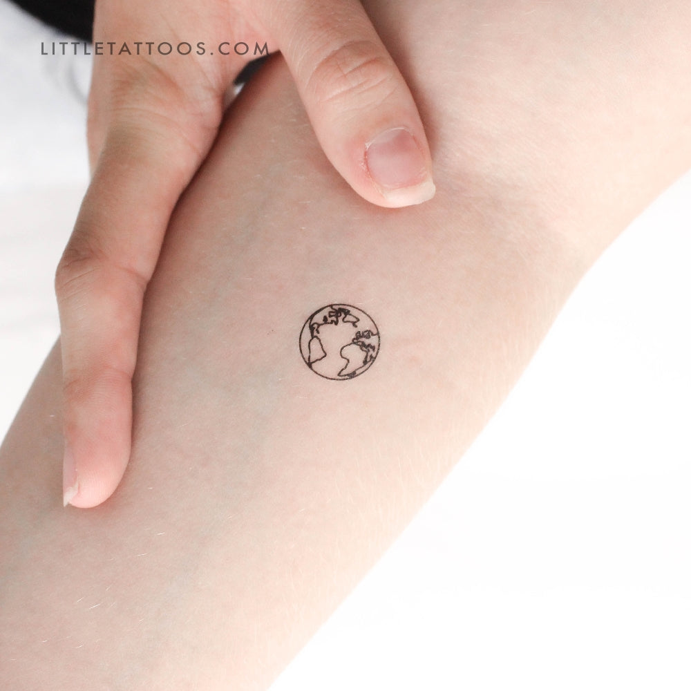 Tatuaje temporal de un pequeño planeta Tierra (océano Atlántico) (juego de 3)