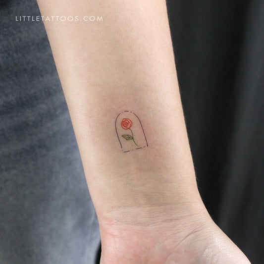 Tatuaje temporal minimalista de rosa en una cúpula de cristal (juego de 3)