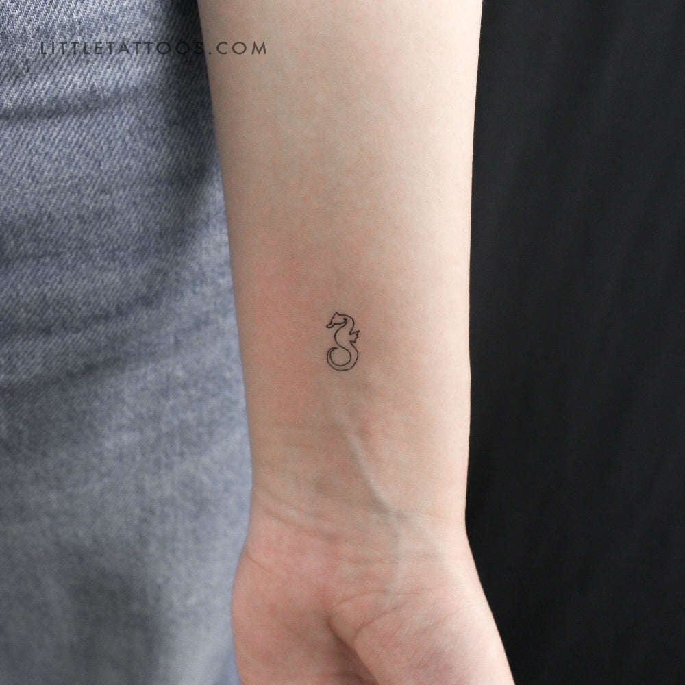 Tatuaje temporal minimalista de caballito de mar (juego de 3)
