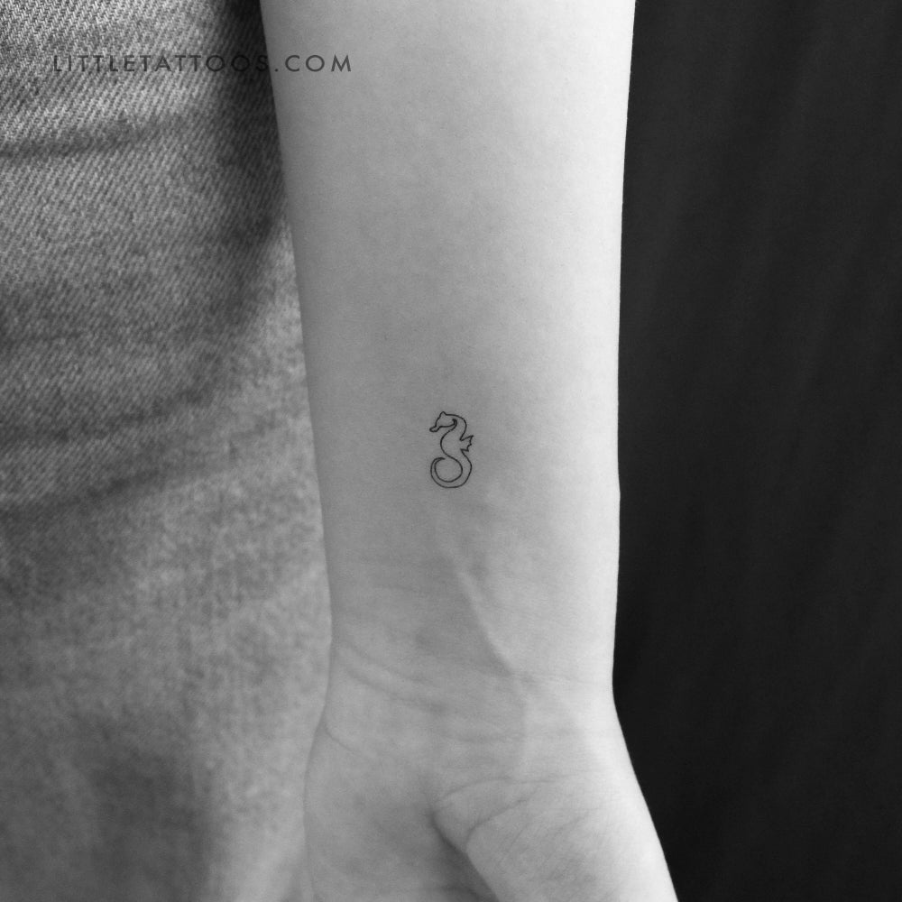 Tatuaje temporal minimalista de caballito de mar (juego de 3)