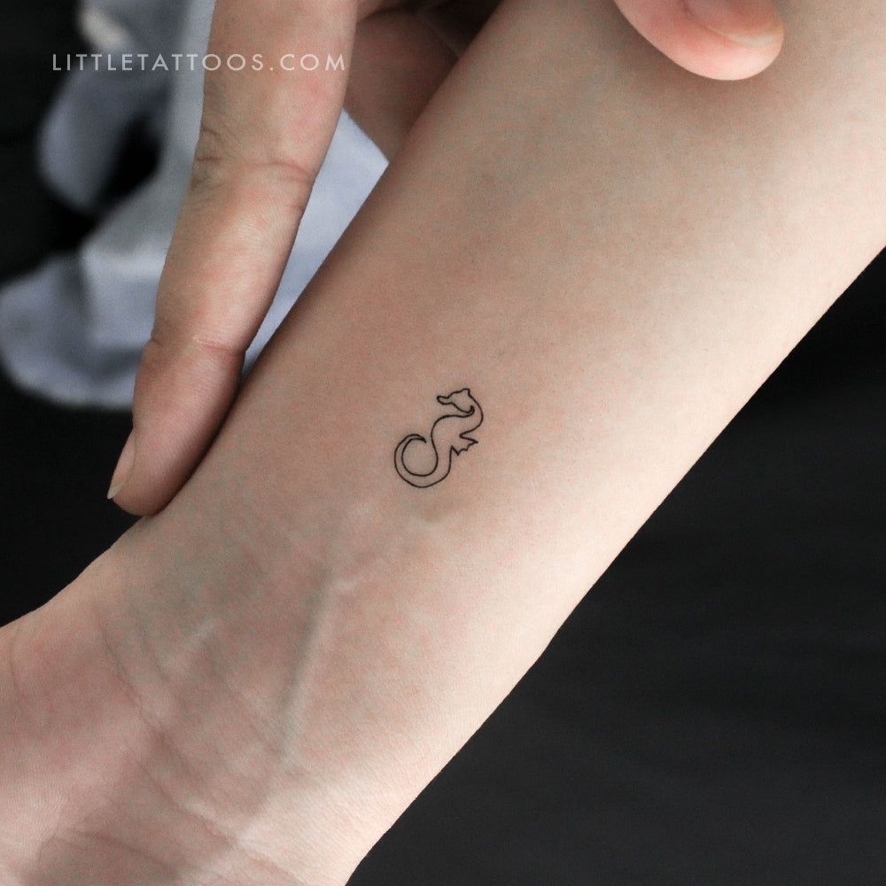 Tatuaje temporal minimalista de caballito de mar (juego de 3)