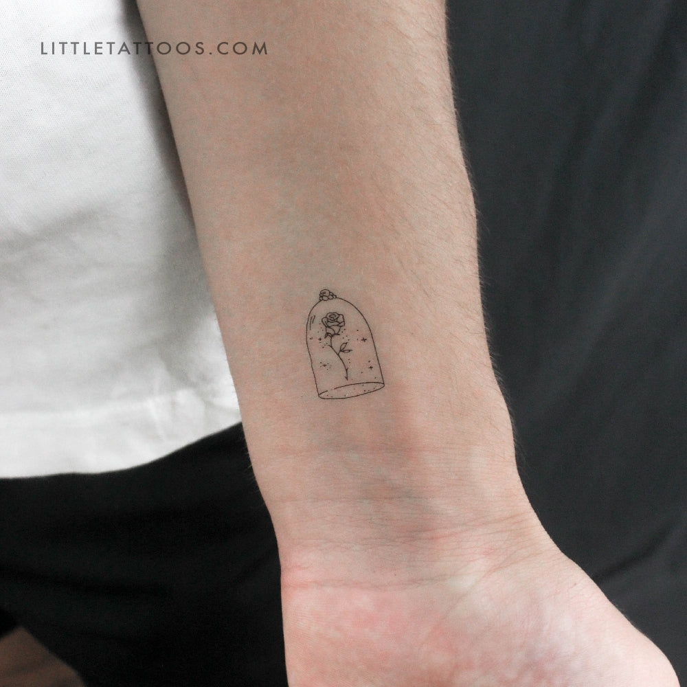 Tatuaje temporal de una pequeña rosa en una cúpula de cristal (juego de 3)
