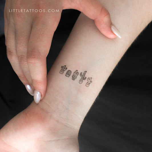 Tatuaje temporal de la familia de cactus - Juego de 3