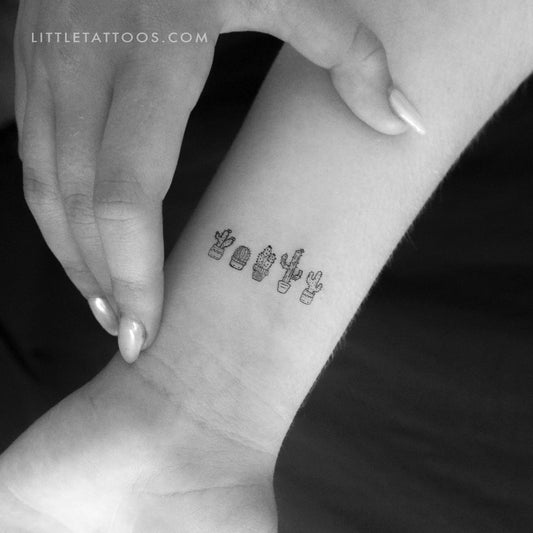 Tatuaje temporal de la familia de cactus - Juego de 3