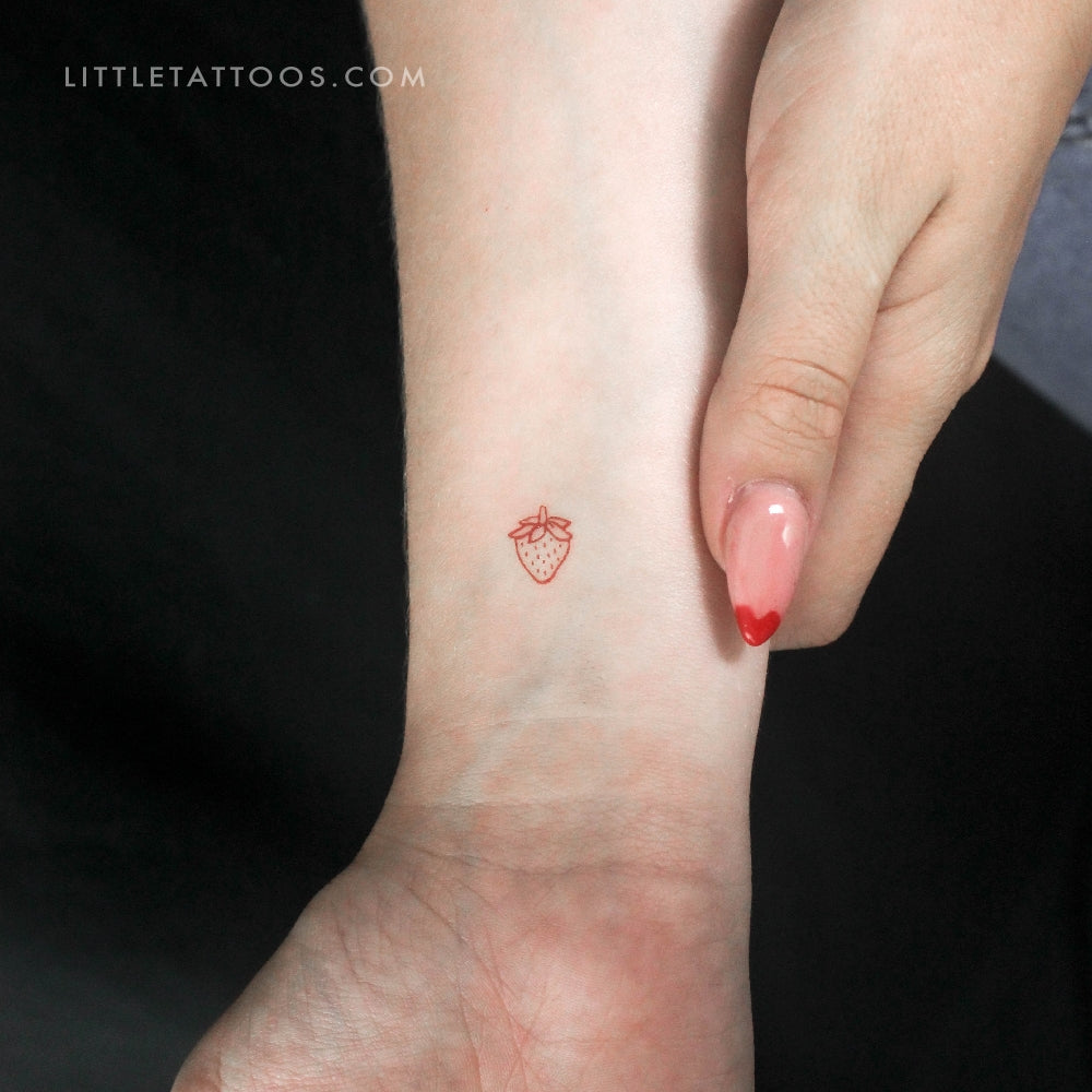 Tiny Red Strawberry Temporary Tattoo - Set of 3