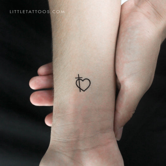 Little Cross Heart Temporary Tattoo - Set of 3