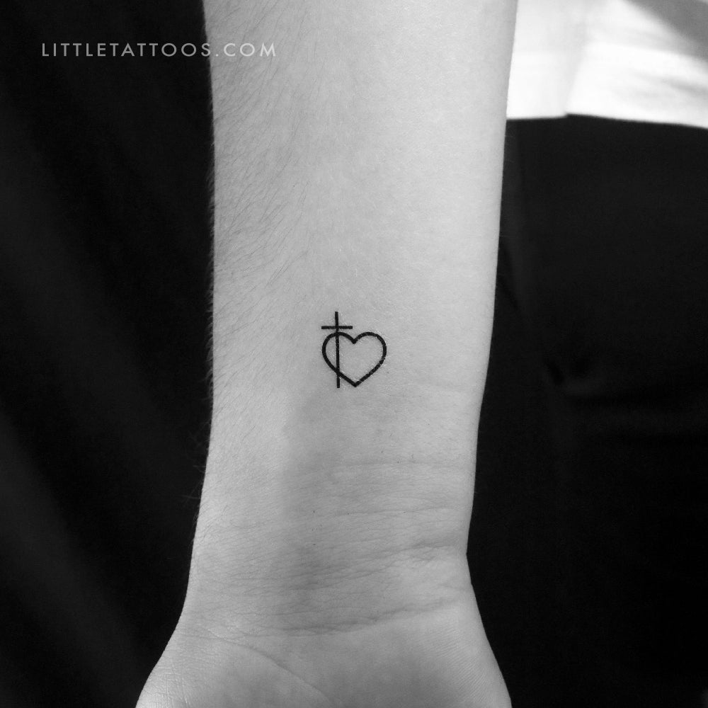 Tatuaje temporal de corazón con cruz pequeña - Juego de 3