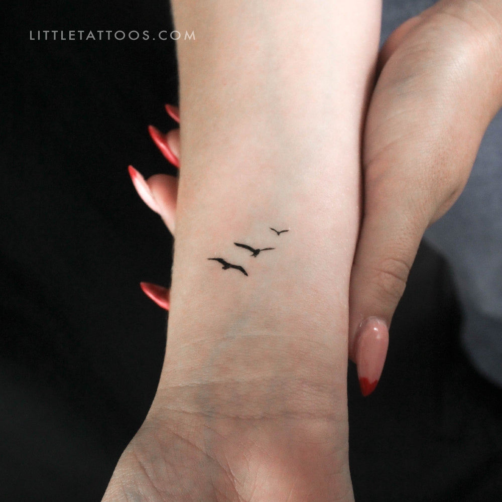Tatuaje temporal de tres pájaros - Juego de 3