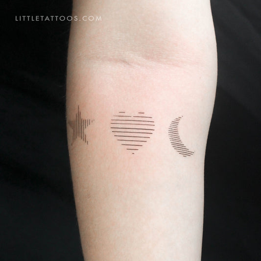 Tatuaje temporal de estrella, corazón y luna de Cagri Durmaz (juego de 3)