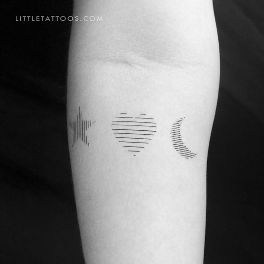 Tatuaje temporal de estrella, corazón y luna de Cagri Durmaz (juego de 3)