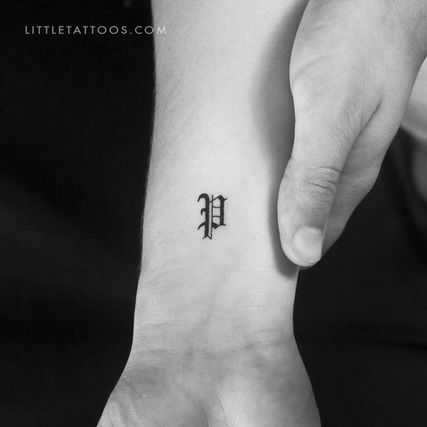 Gothic P Letter Temporary Tattoo - Set of 3