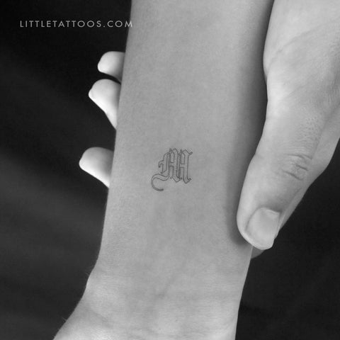 Old English M Letter Outline Temporary Tattoo - Set of 3