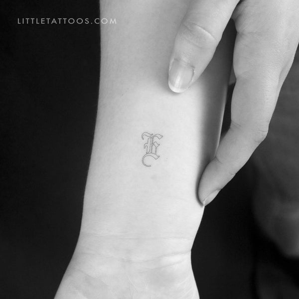 Old English E Letter Outline Temporary Tattoo - Set of 3