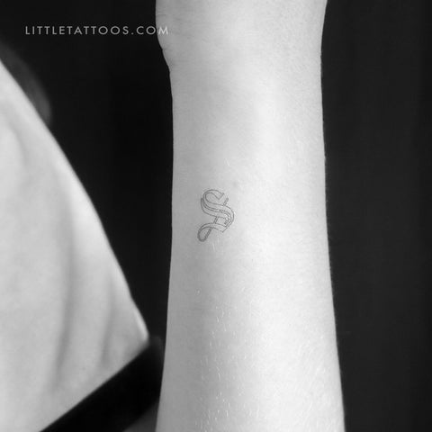 Old English S Letter Outline Temporary Tattoo - Set of 3