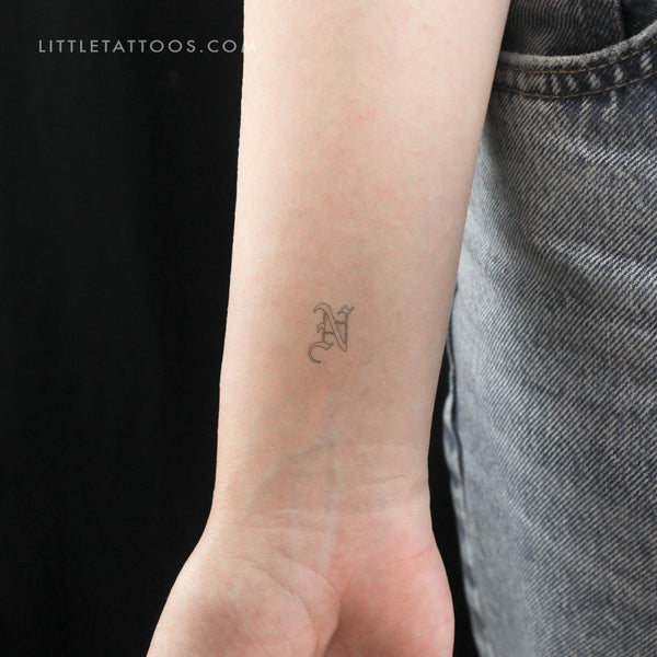 Old English N Letter Outline Temporary Tattoo - Set of 3