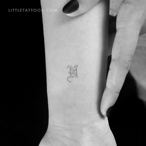 Old English N Letter Outline Temporary Tattoo - Set of 3