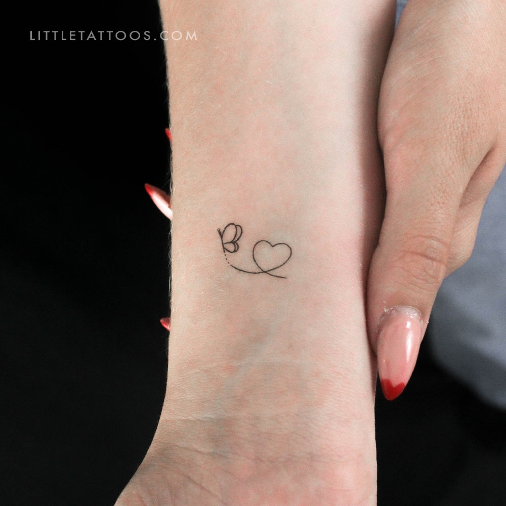 Tatuaje temporal de corazón de mariposa - Juego de 3