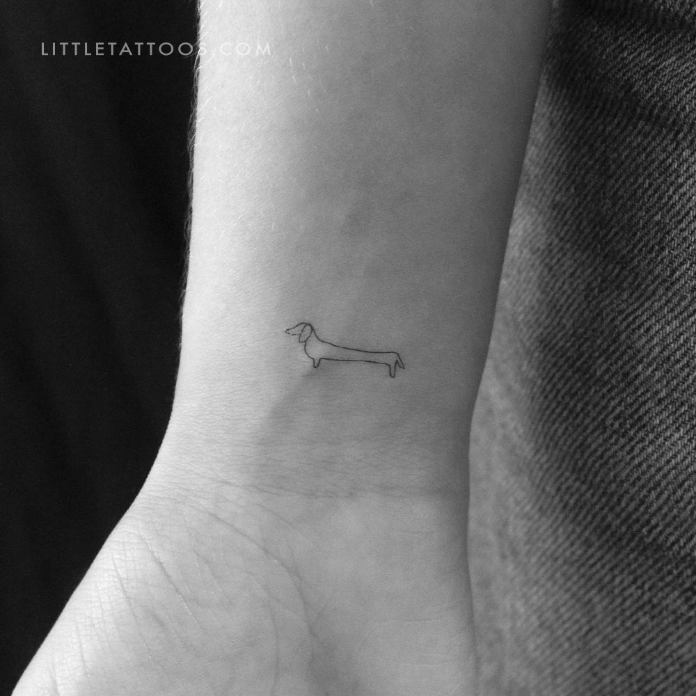 Tatuaje temporal de perro salchicha de una sola línea - Juego de 3