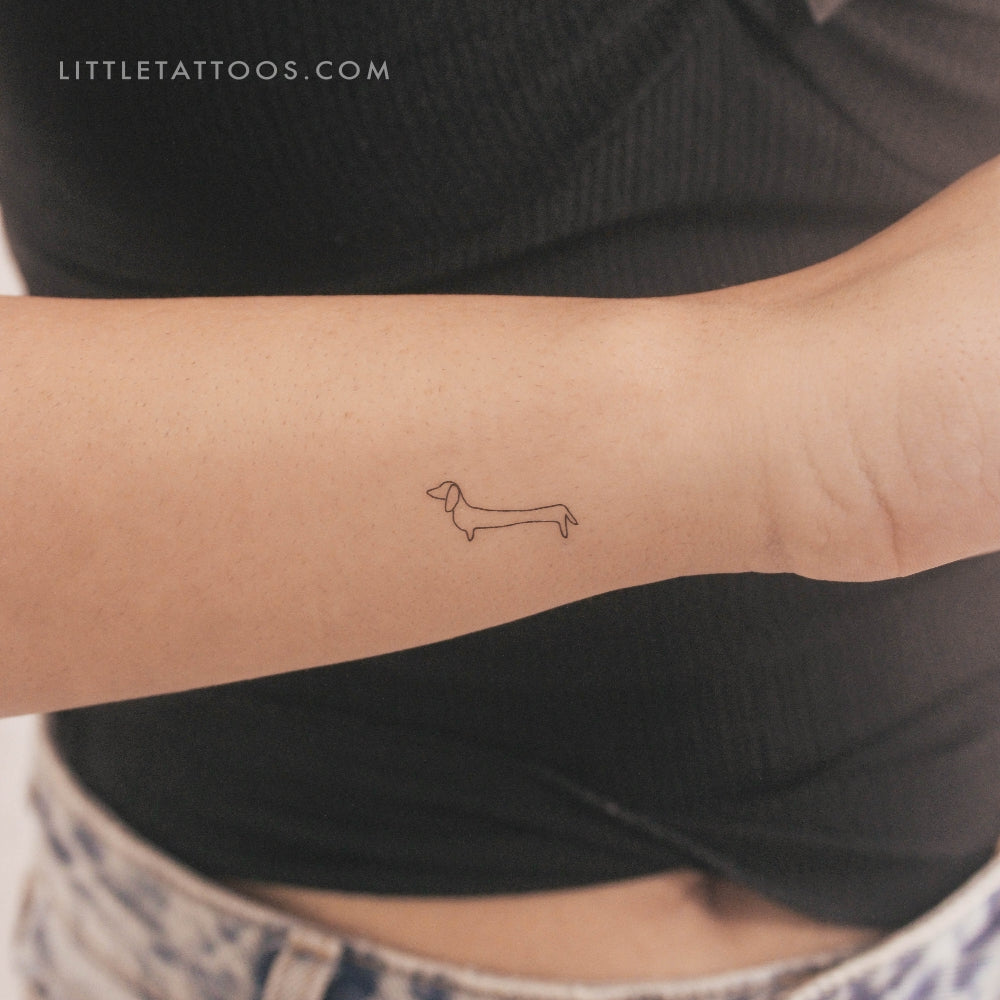 Tatuaje temporal de perro salchicha de una sola línea - Juego de 3