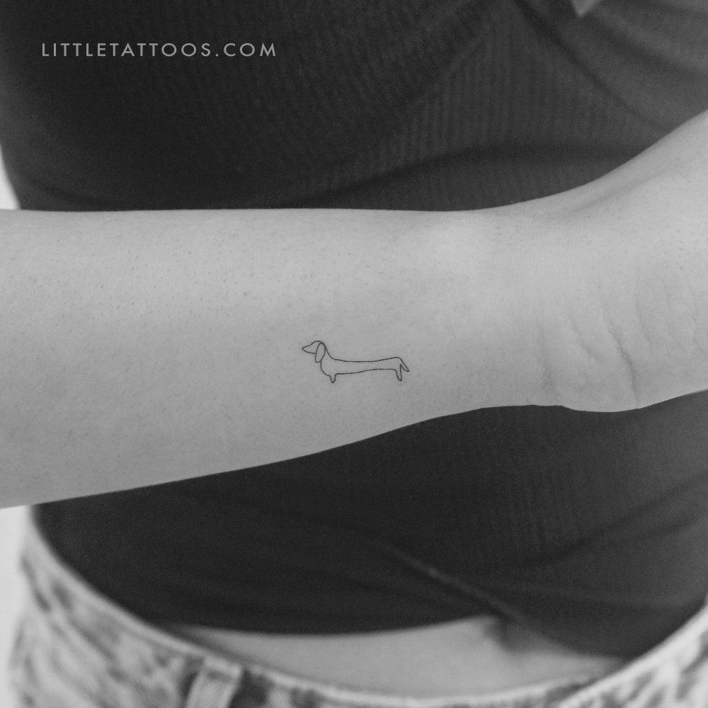 Tatuaje temporal de perro salchicha de una sola línea - Juego de 3