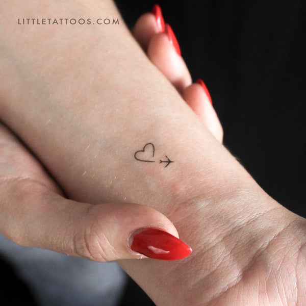 Tiny Airplane And Heart Temporary Tattoo - Set of 3