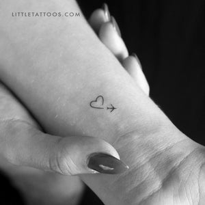 Tiny Airplane And Heart Temporary Tattoo - Set of 3