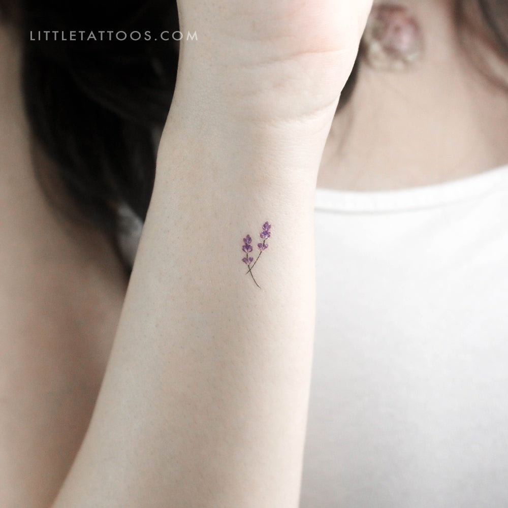 Tatuaje temporal pequeño de lavanda en acuarela (juego de 3)