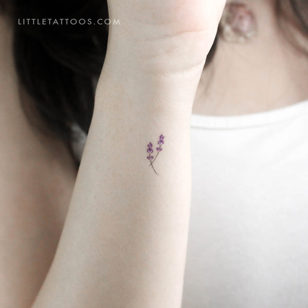 Tiny Watercolor Lavender Temporary Tattoo - Set of 3