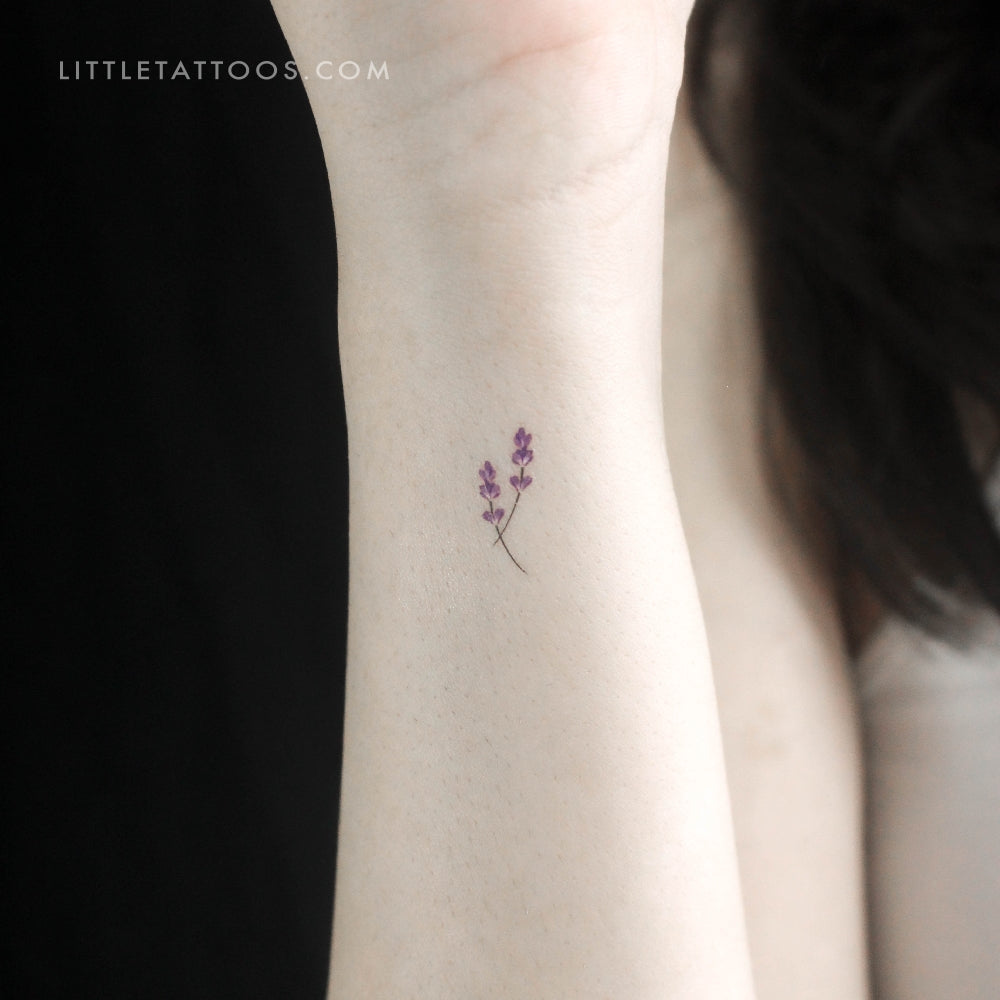 Tatuaje temporal pequeño de lavanda en acuarela (juego de 3)