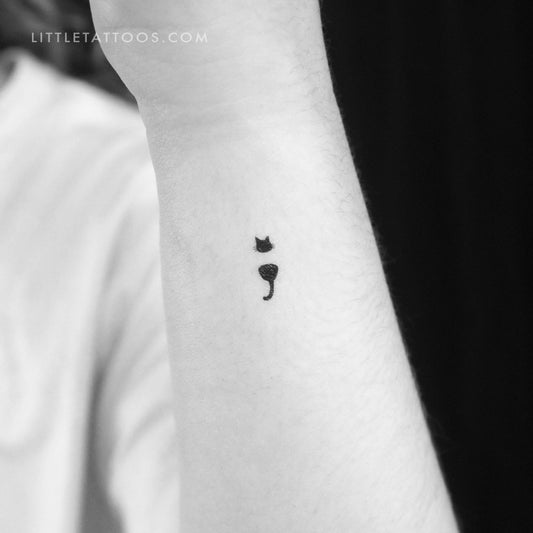 Tatuaje temporal de punto y coma de gato pequeño - Juego de 3