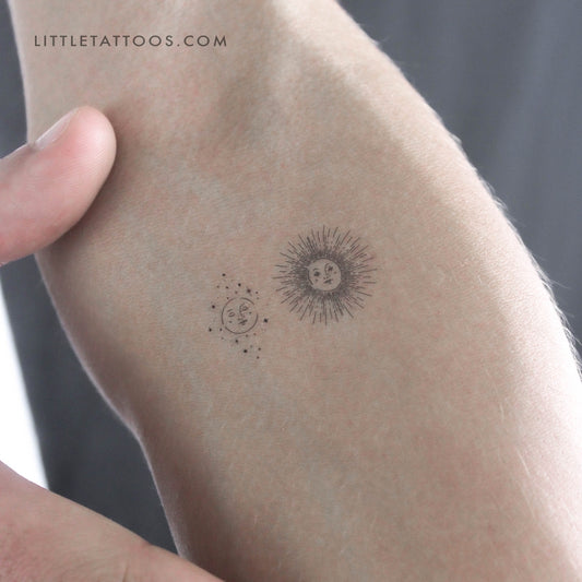 Tatuaje temporal "Sol feliz, luna soñolienta" (juego de 3)