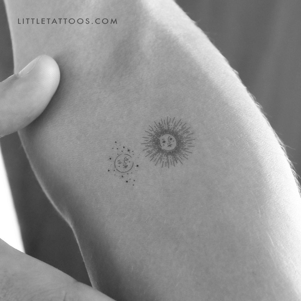 Tatuaje temporal "Sol feliz, luna soñolienta" (juego de 3)