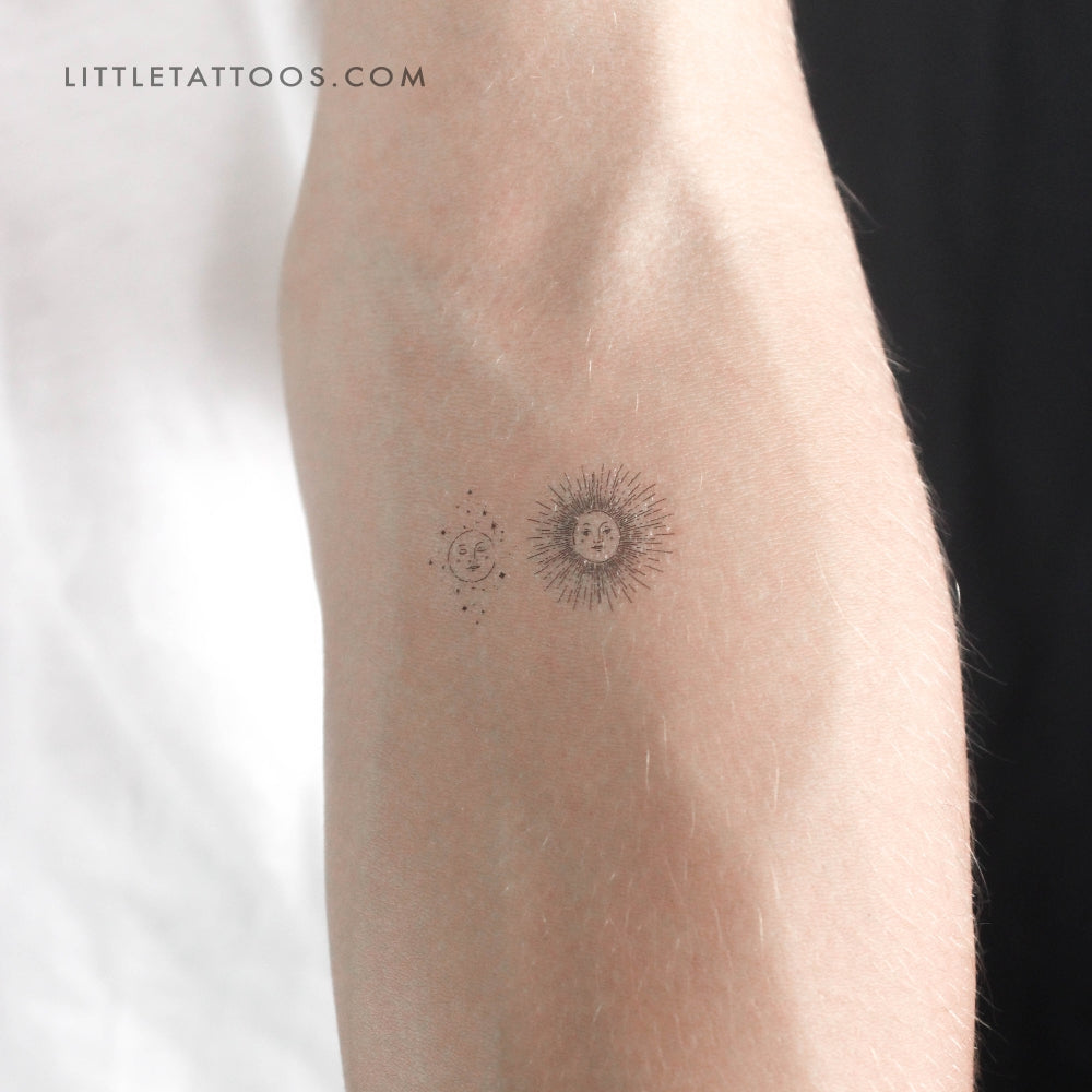 Tatuaje temporal "Sol feliz, luna soñolienta" (juego de 3)