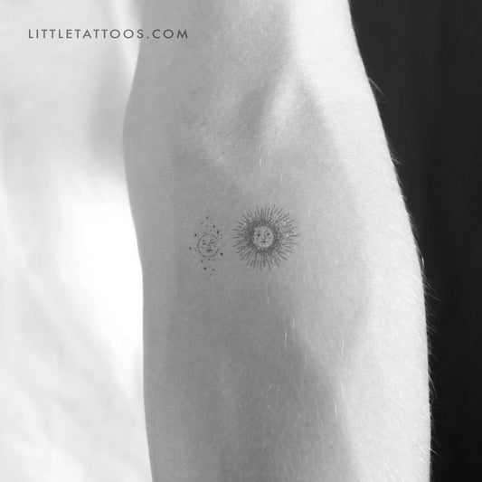 Tatuaje temporal "Sol feliz, luna soñolienta" (juego de 3)