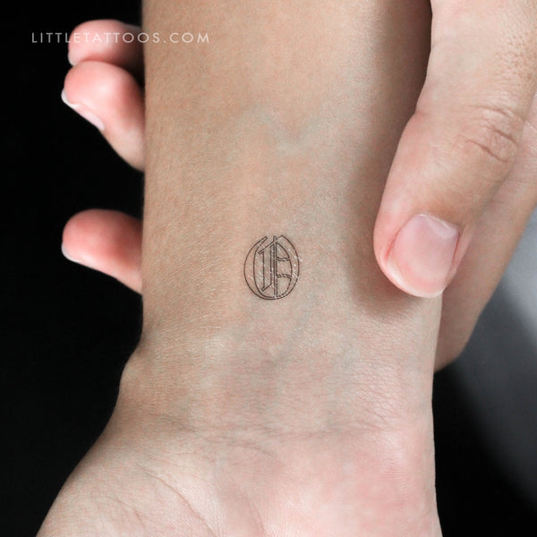 Old English O Letter Outline Temporary Tattoo - Set of 3