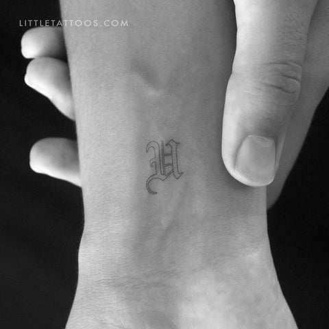 Old English U Letter Outline Temporary Tattoo - Set of 3