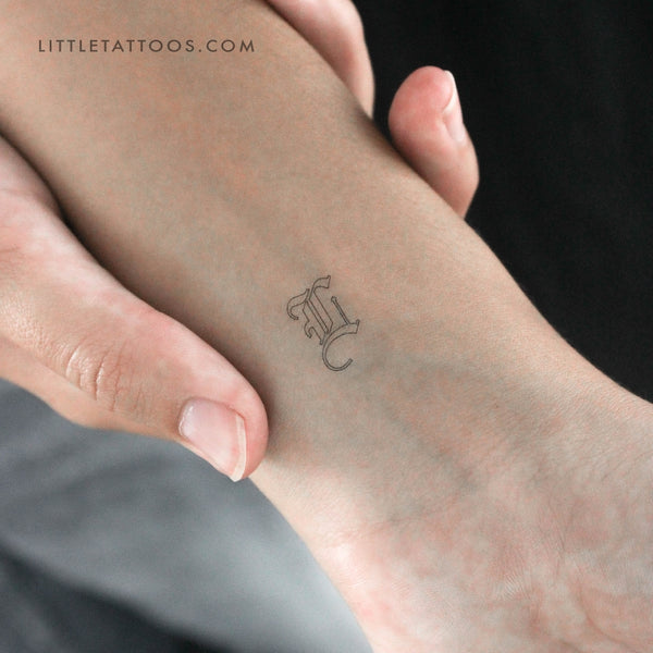 Old English L Letter Outline Temporary Tattoo - Set of 3