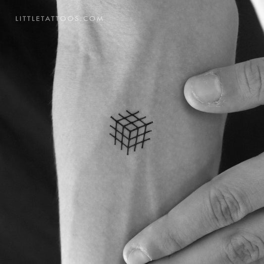 Tatuaje temporal minimalista de cubo de Rubik (juego de 3)