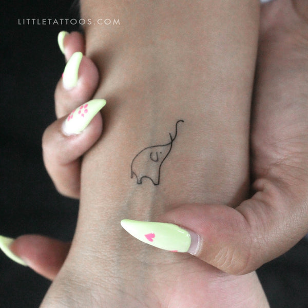 Single Line Elephant Temporary Tattoo - Set of 3