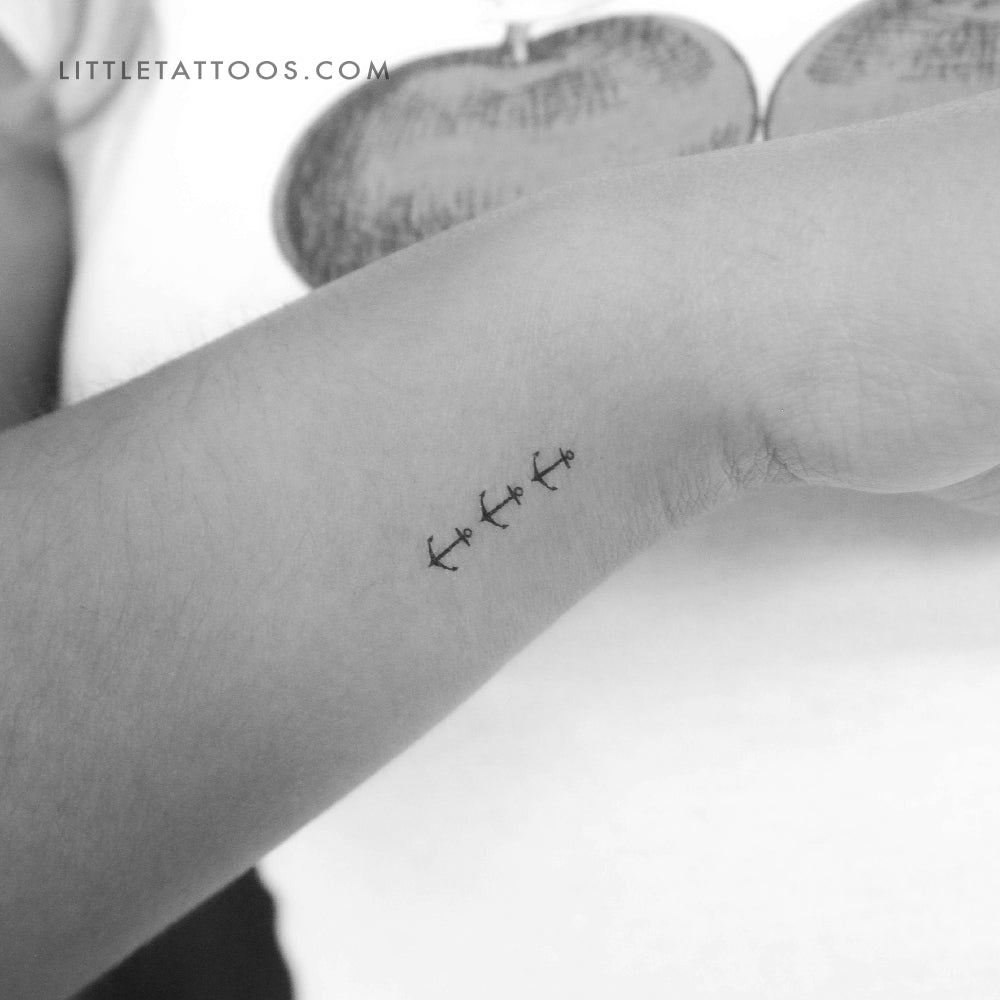 Tatuaje temporal de tres anclas - Juego de 3