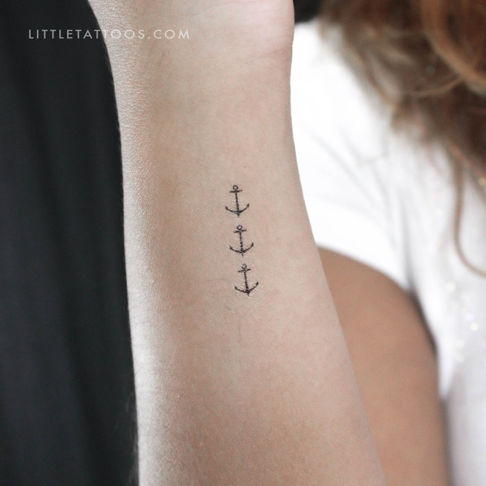 Tatuaje temporal de tres anclas - Juego de 3