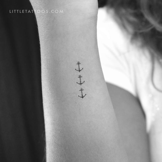 Tatuaje temporal de tres anclas - Juego de 3