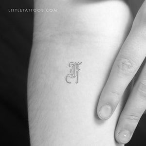 Old English F Letter Outline Temporary Tattoo - Set of 3