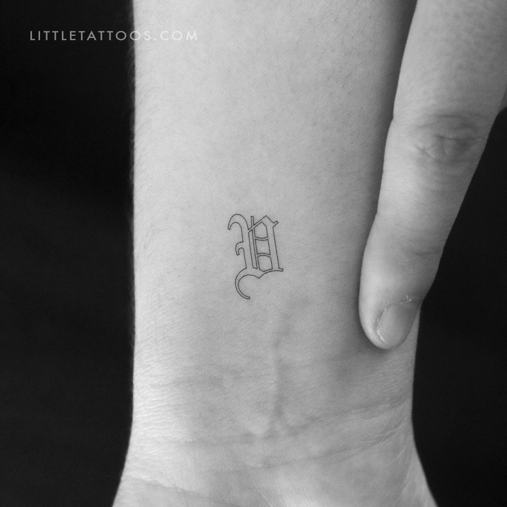 Old English V Letter Outline Temporary Tattoo - Set of 3